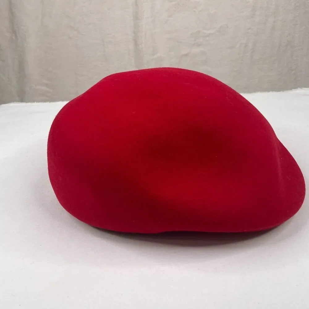 Vintage Basque Red French 100% Wool Beret Made In France Unknown Crest